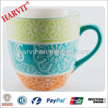 Venta al por mayor grabado de cerámica Tazas taza con decoración de 3 colores / taza cónica fabricantes fabricados en China / Food Grade Children Cup